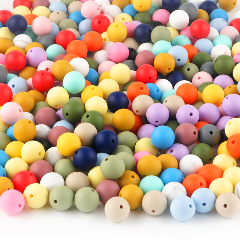 Silicone Rodada Loose Espaçamento Beads para Fazer Jóias, DIY Chupeta, Pulseira Cadeia, Acessórios Colar, 9mm, 12mm, 15mm, 50Pcs