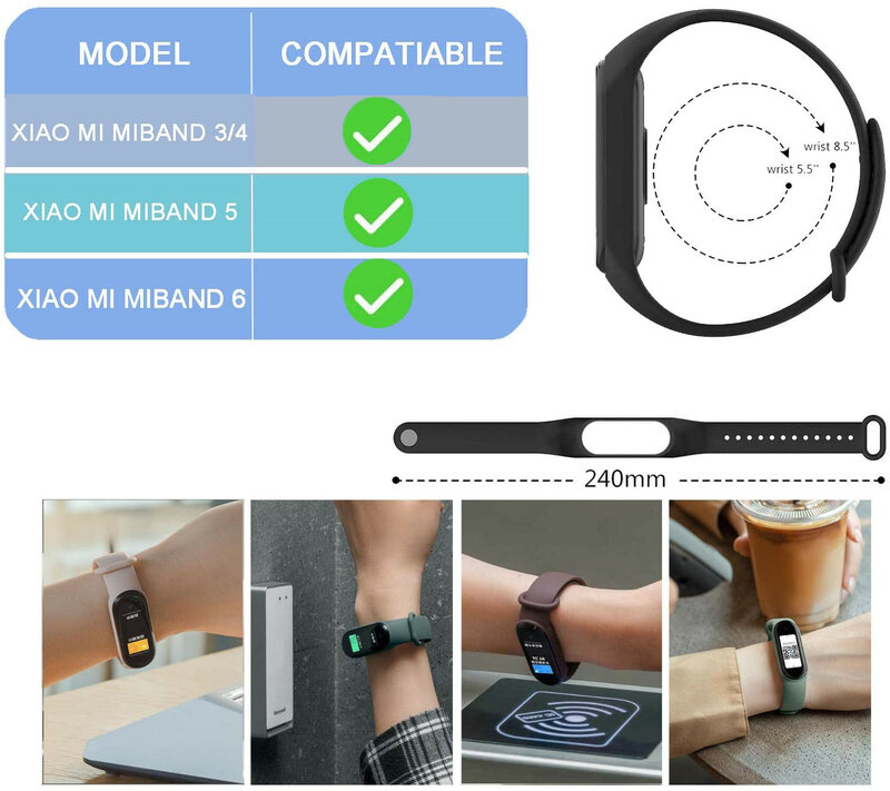 Correa de silicona para Xiaomi Mi Band 7, 6 y 5, pulsera deportiva de repuesto para reloj inteligente, 3, 4, 5 y 6