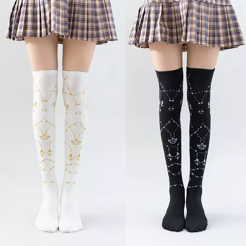 Lolita-calcetines altos hasta el muslo con flores de encaje para mujer, medias cómodas hasta la rodilla, de algodón, de dibujos animados japoneses, para otoño e invierno