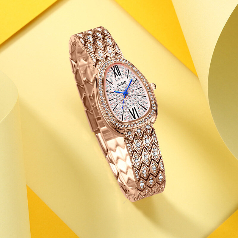 Frauen Luxus Quarz Uhren Voller Diamant Oval Wasserdicht Armband Stahl Band Uhr