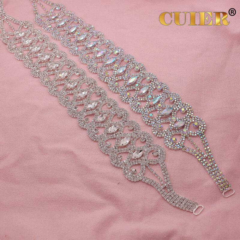 CUIER 16" Length Long Rhinestone Belt for Women Crystal Luxury Full Glass Belt Appliques Wedding dress Accessories