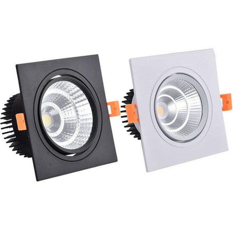 Square Bright Recessed white black LED Dimmable Downlight COB7W 9W 12W 14W18W 24W LED Spot light  Ceiling Lamp AC85-265V
