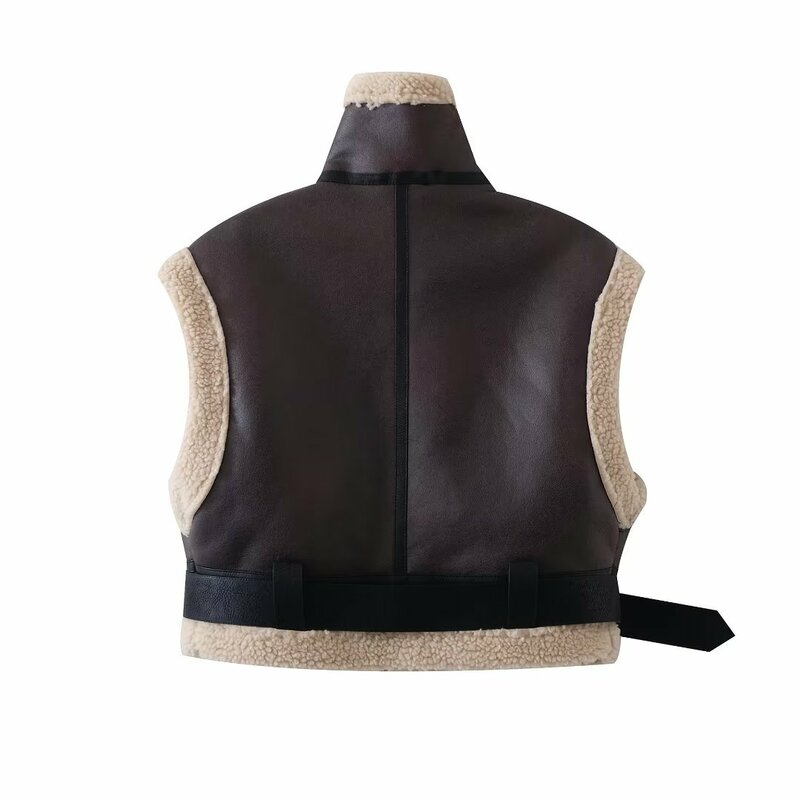 Dames 2023 Herfst Nieuwe Mode Casual Korte Warme Revers Mouwloos Vest Chic Rits Fleece Stiksel Vest Top Mujer
