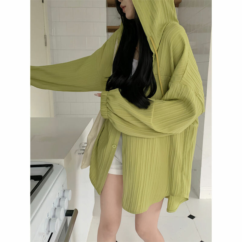 2024 Long Sleeved Sunscreen Women's Summer Versatile Mid Length Skin Covering Versatile Loose Cardigan Hooded Thin Commuter Coat