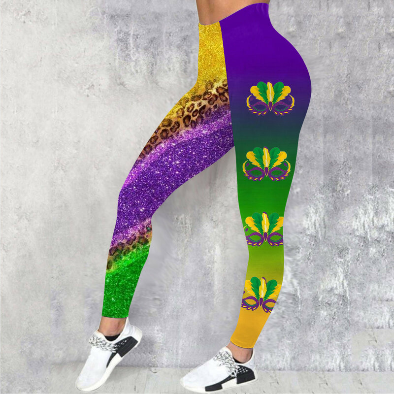 Leggings für Frauen Farb block graphie hoch taillierte dehnbare karneval bedruckte knielange Leggings für Frauen mit Taschen