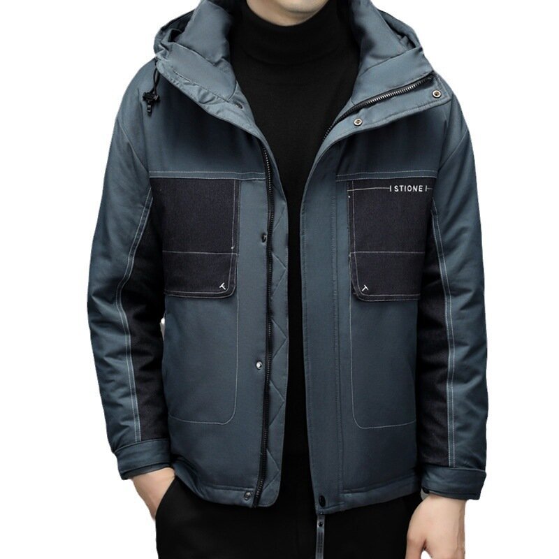 Men Trendy Hooded Down Jacket Winter New Man White Duck Down Thickened Warm Loose Outwear Solid Color Casual Versatile Parka