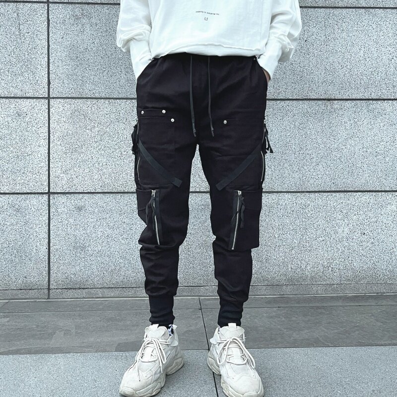 2024 Autumn New Men Dark Punk Style Multi-zipper Tactical Cargo Pants Y2K High Street Hip Hop Techwear Cuffed Pants pantalones