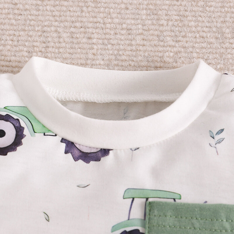 Lioraitiin-Conjunto de camiseta de manga corta con estampado de Tractor para niño y niña, pantalones cortos de cintura elástica, 0-3 años, verano, 2024-04-30