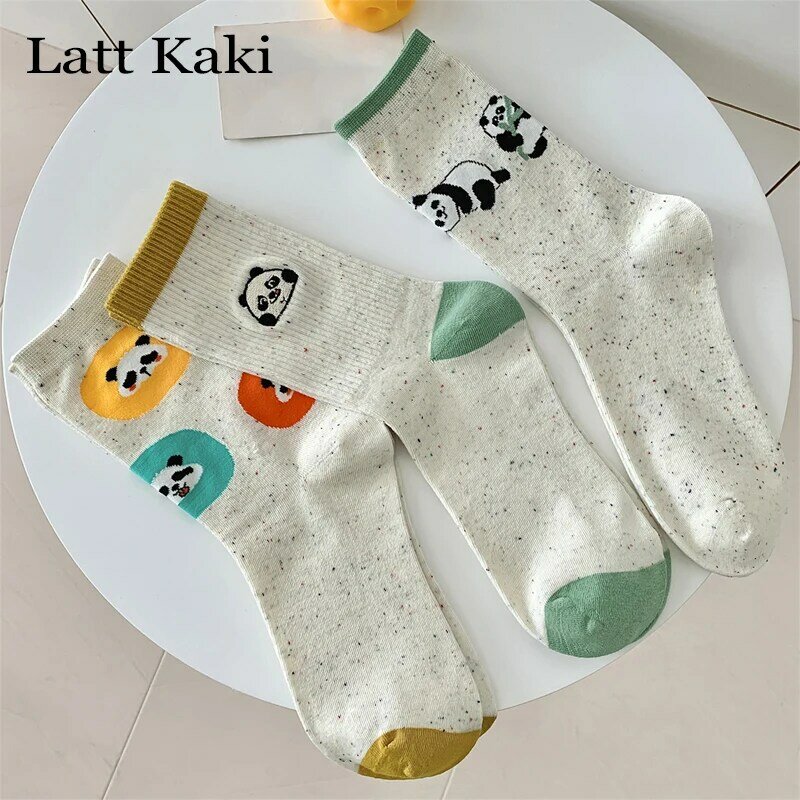 3 Pairs Socks For Women Korean Style New Trendy Cartoon Cute Socks Girls Casual Spring Cotton Absorb Sweat Crew Socks Embroidery