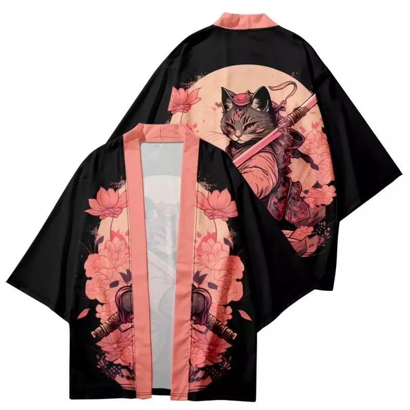 Vintage Japanse Samurai Print Kimono Streetwear Heren Damesvest Haori Harajuku Traditioneel Strand Yukata Plus Maat 5xl 6xl