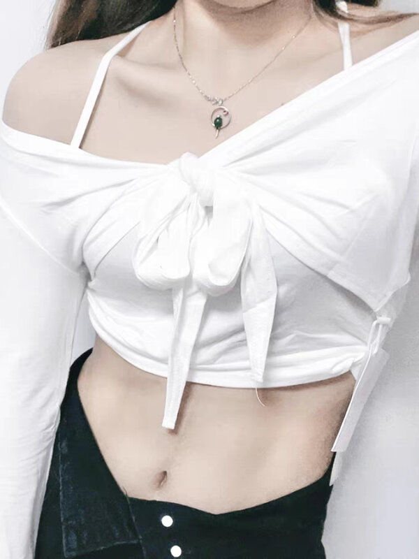 Ernte T-shirts Sets Frauen Einfache Reine Leibchen Schlank Sexy Hot Mädchen Stricken Mode Koreanische Stil Streetwear Freizeit Lange-sleeve