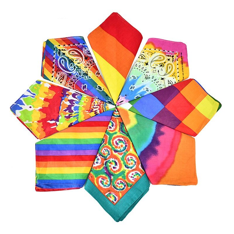 Квадратный шарф унисекс, радужная бандана, гей-прайд, ЛГБТ, хлопковая повязка на голову, носовой платок, браслет в стиле хип-хоп, галстук на шею