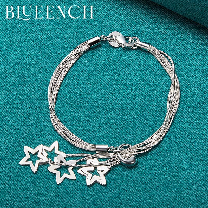 Blueench 925 Sterling Silver Star สร้อยข้อมือสำหรับสุภาพสตรีแฟชั่นบุคลิกภาพเครื่องประดับ