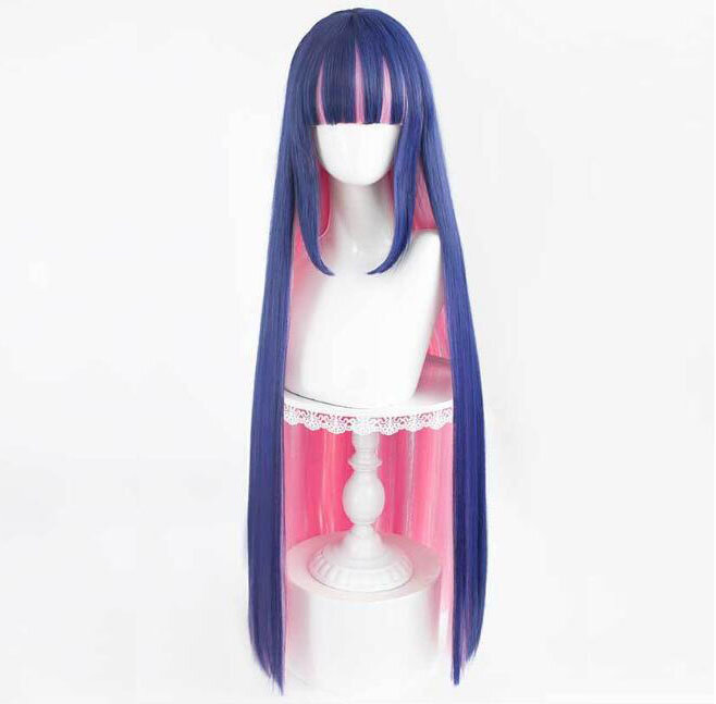 Peluca de fibra sintética para Cosplay, medias de Anime con cinturón, color degradado, funda de almohada de pelo largo