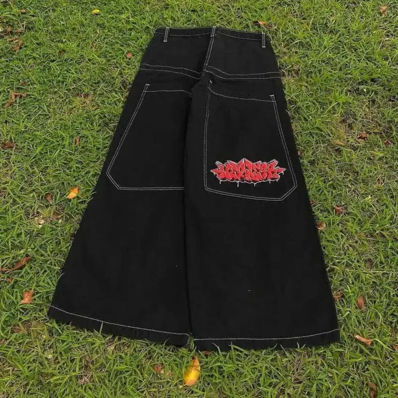 Hip Hop Retro Jeans a vita alta stampa grafica Y2k Denim pantaloni Unisex Casual larghi gamba larga Harajuku pantaloni Cargo per uomo