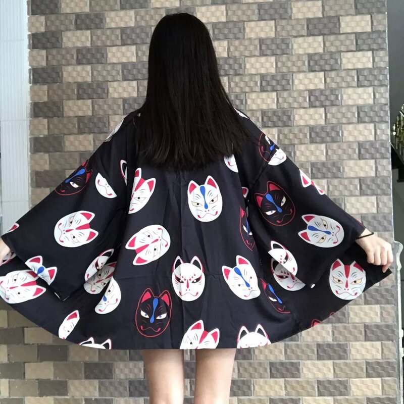 Kimono Japonais Traditionnel Haori Fox pour Femme, Cardigan d'Entrée, Vêtement Asiatique