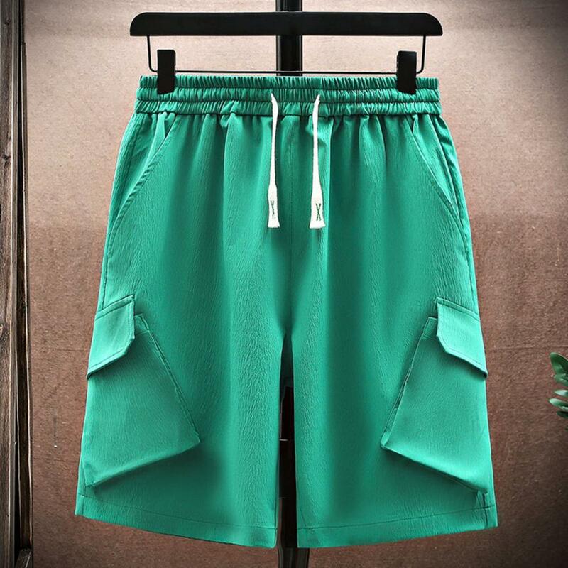 Shirt Shorts Set Men's Summer Sport Outfit Half Sleeve Shirt Elastic Waist Shorts Set with Pockets Loose Fit Solid Color Style