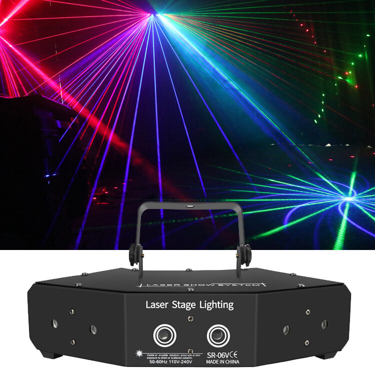Lampe laser à balayage à Six yeux, en forme d'éventail, à commande vocale, barre d'équipement KTV, lampe de scène à commande vocale pour la maison