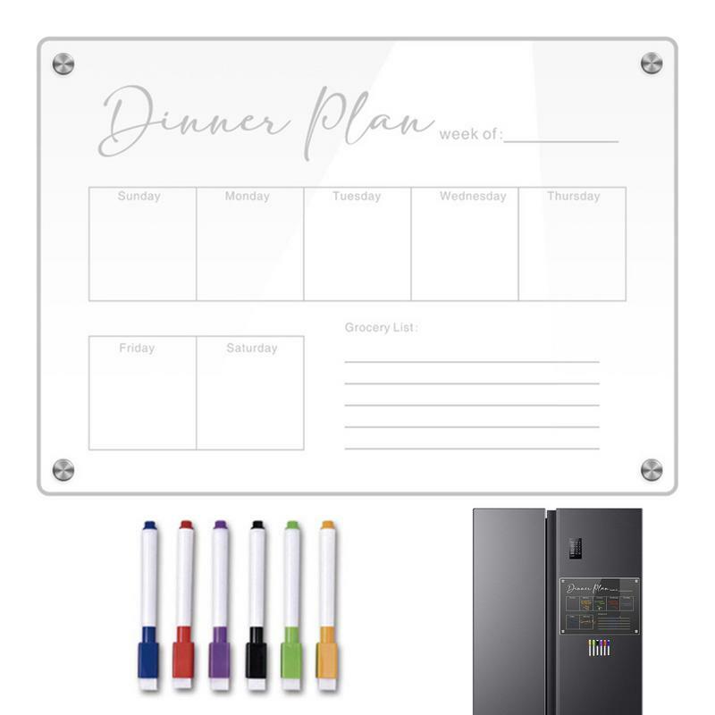 Papan Dry Erase kulkas, papan magnetik Planner kulkas untuk melakukan daftar papan magnetik bening dengan spidol kalender Memo belanja