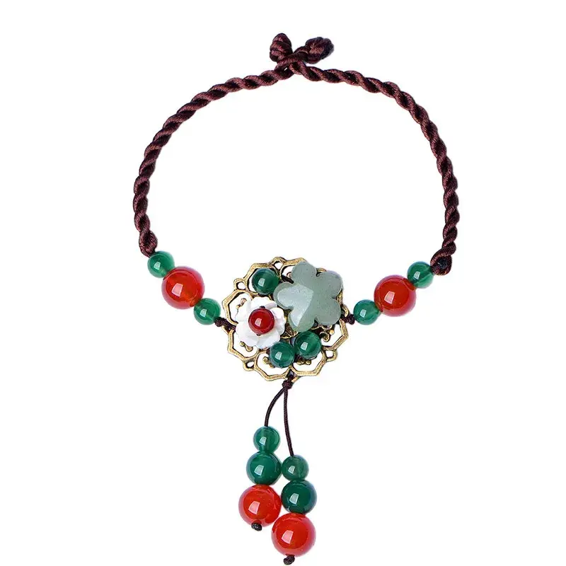 Jadeit kamień jadeit szmaragdowy kwiat obrączki urok biżuteria akcesoria mody chiński rzeźbione Amulet prezenty dla kobiet jej