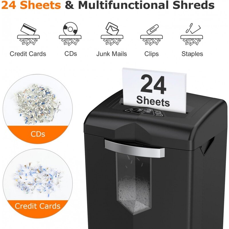 Bonsaii Heavy Duty Paper Shredder, 24 Sheet 60 Mins Large Office Crosscut Shredder for Commercial Use, Anti-Jam System & P-4
