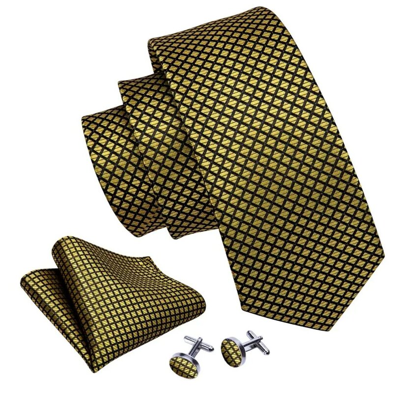 Barry.Wang Jacquard kotak-kotak sutra pria Set kancing manset sapu tangan dasi dasi dasi untuk pria bisnis pernikahan 50 warna