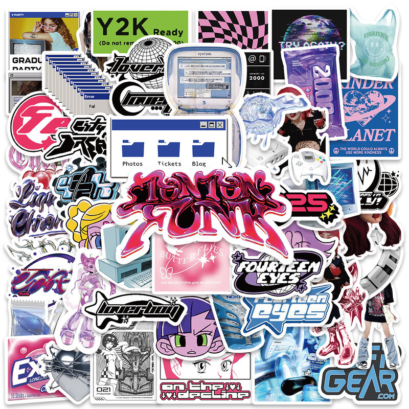 53PCS Y2K Girls VSCO 90s Harajuku Style Vintage Stickers Cute Aesthetic Decal Diary Motorcycle Laptop Scrapbook Toy Sticker