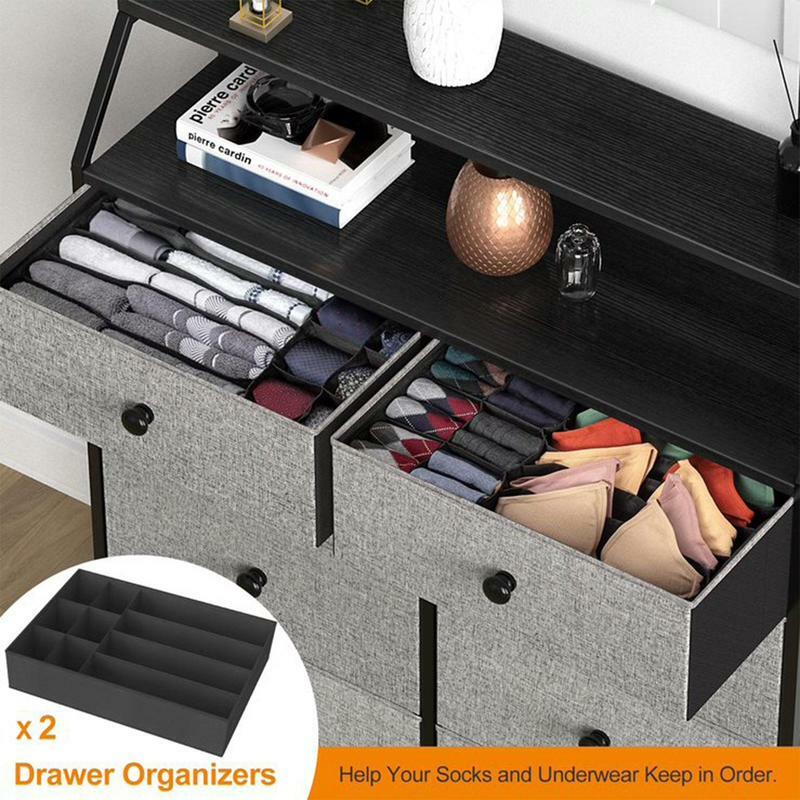 REAHOME 8 Drawer Wood Top Storage Dresser w/ 2 Drawer Organizers, Light Grey