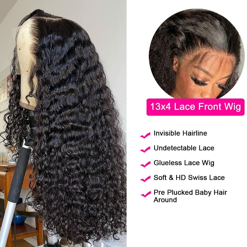 Wig gelombang dalam renda depan rambut manusia Wig dengan rambut bayi rambut manusia renda Frontal Wig tanpa lem Bling Remy 13x6 renda Frontal Wig