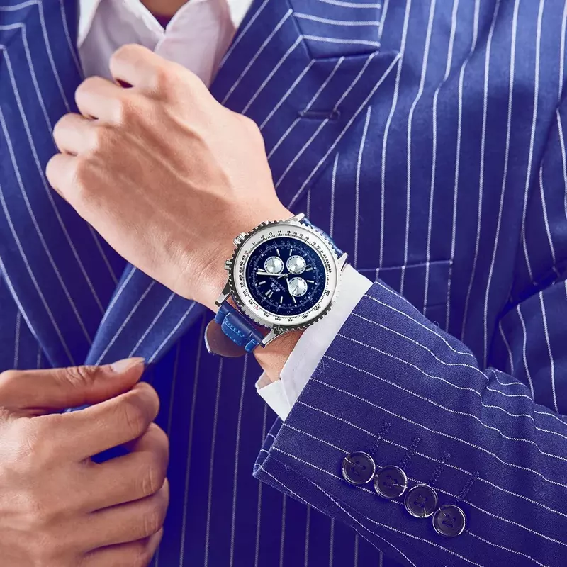 ساعة ميكانيكية للرجال من الفولاذ المقاوم للصدأ ، أوتوماتيكية ، حزام جلد أصلي ، أسود ، بني ، أزرق ، رياضية ، مقاس كبير ، 50