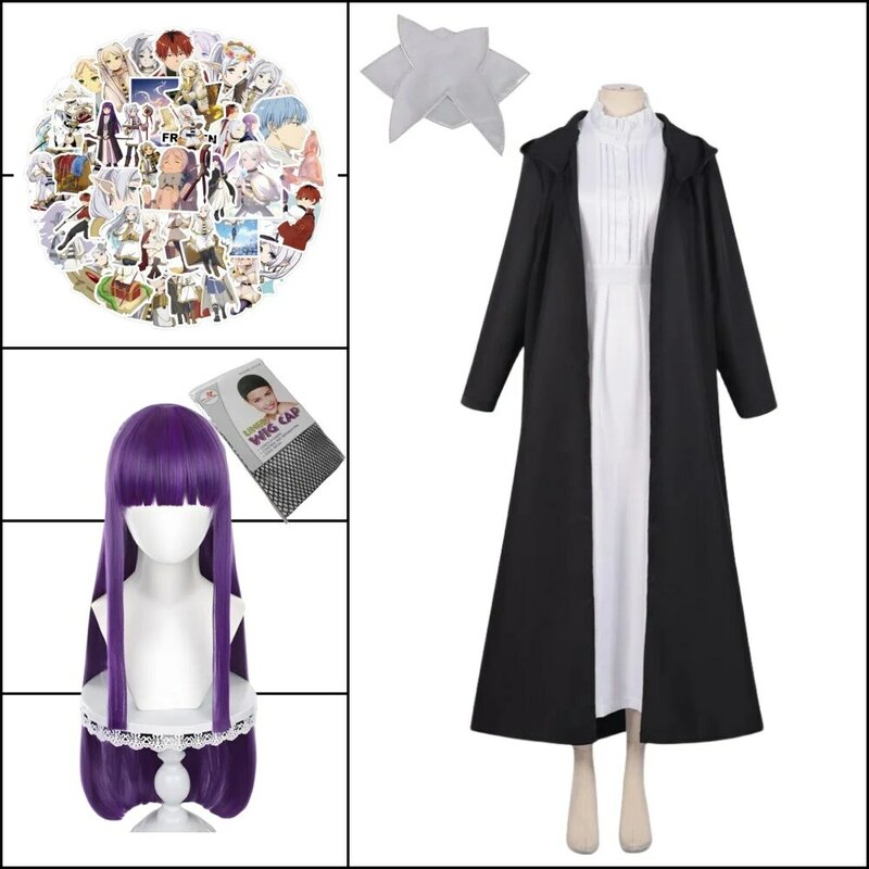 Disfraces de Peluca de helecho de Frieren para mujer, vestido de Cosplay de Sousou no frieren, abrigo, peluca, traje de pegatina de Anime