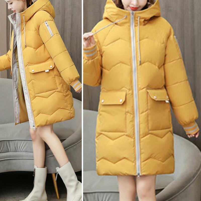 Women's Winter Coat Warm Solid Down Cotton Thickened Long Jacket Outdoor Hiking Hooded Casual Windproof Parka Coat Overcoat