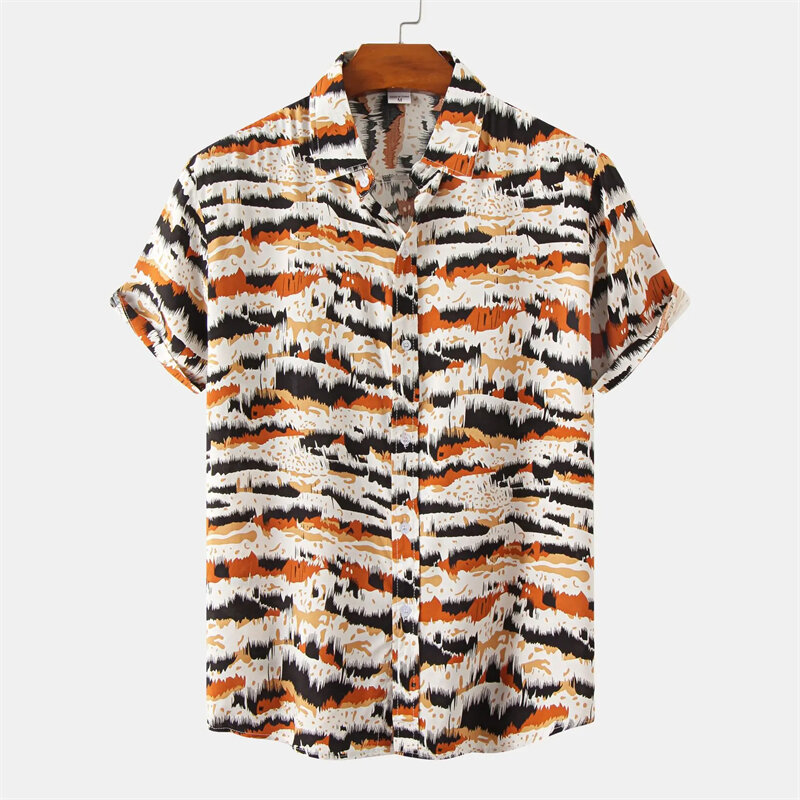 Camisas listradas de grandes dimensões masculinas, Roupas de grife, Camisas de praia, Hawaiian, Harajuku Street, Travel, Hawaii, Verão, 2024