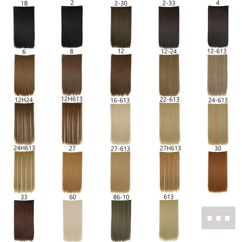 Extensiones de Cabello sintético de 22 pulgadas, una pieza, 5 Clips, fibra larga y recta de alta temperatura, postizo negro y marrón