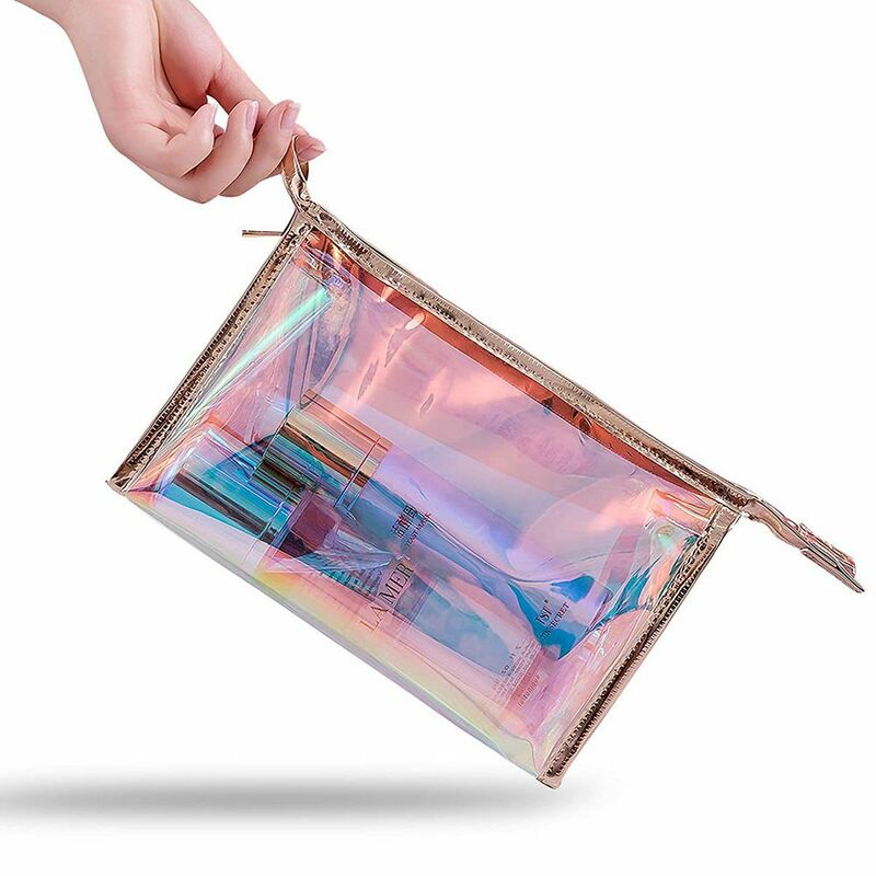 Bolsa de almacenamiento transparente de PVC para mujer, neceser de viaje con cremallera, organizador de aseo y maquillaje
