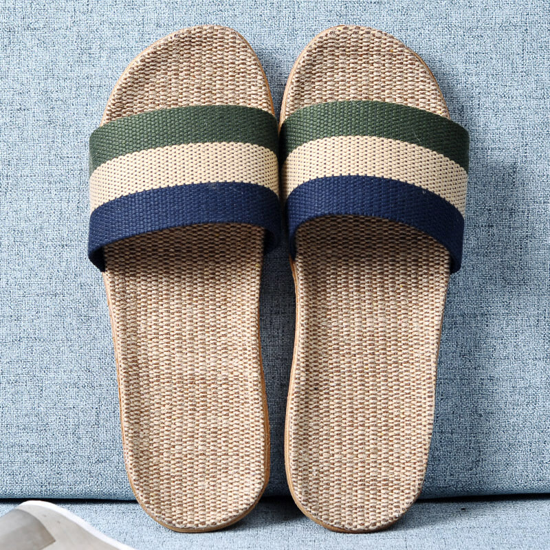 Men Multicolor Flax Slippers Summer Home Shoes Non-slip Indoor Slippers Breather Linen Slides Male Flat Sandals Pantuflas Hombre
