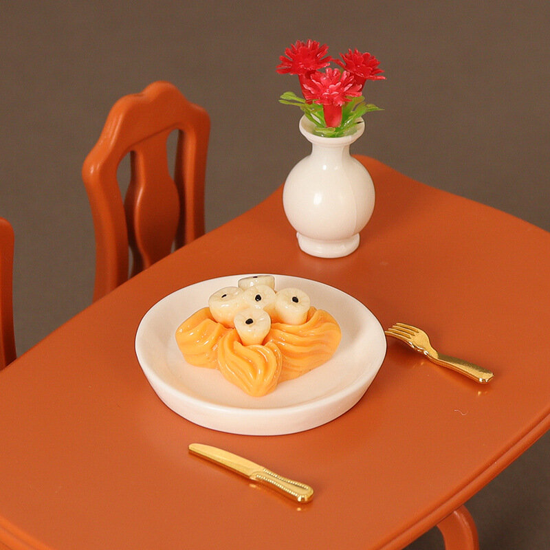 Casa de muñecas en miniatura para pastel de queso con plato y tenedor, modelo de postre de simulación, juguetes para Mini decoración, accesorios para casa de muñecas, 1/12