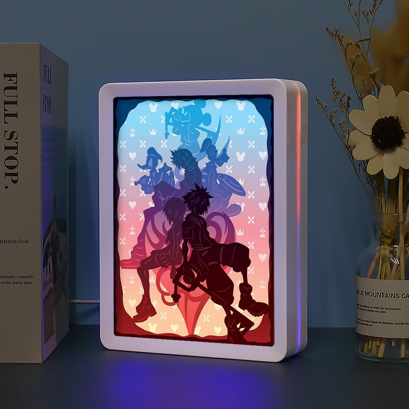 Luci notturne Anime Light Box Kingdom Heart Shadowbox 3D Paper Carving Lamp Usb Led Light Baby Room camera da letto lampada da comodino Holiday