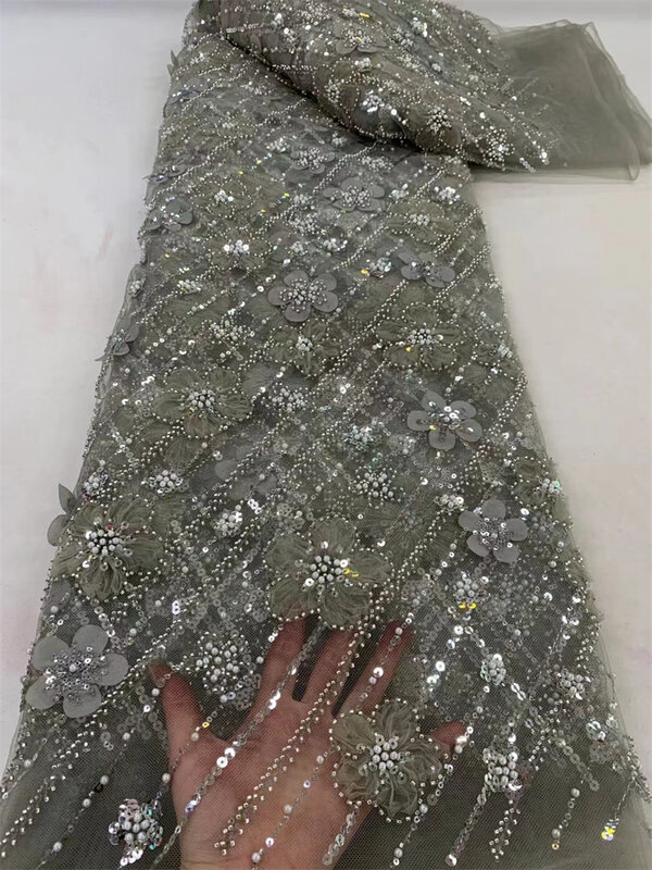 Tela de encaje con cuentas pesadas, tejido bordado de lentejuelas africanas de alta calidad, vestidos de novia de lujo en púrpura, 2024
