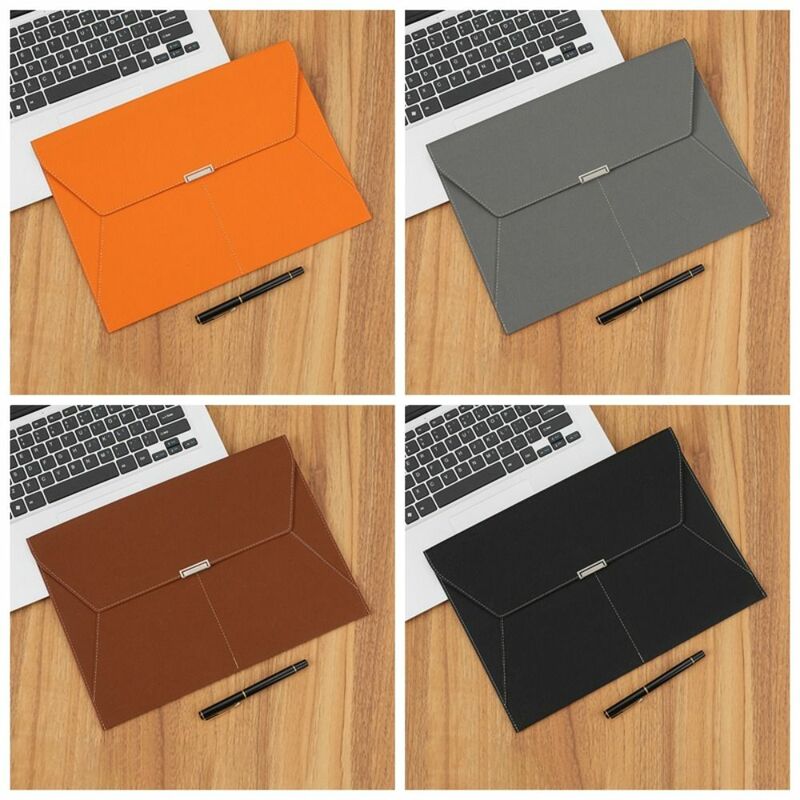 Simple A4 File Pocket Briefcase Dustproof Snap Closure Documents Pouch Large Capacity PU Leather File Folder Business