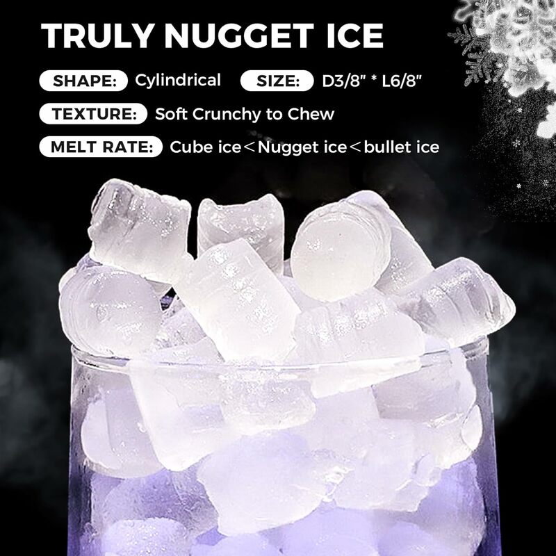 Самоочищающийся Ледогенератор Nugget 40 фунтов | Безопасный для детей, жевательный ультразвуковой лед | Серебристый