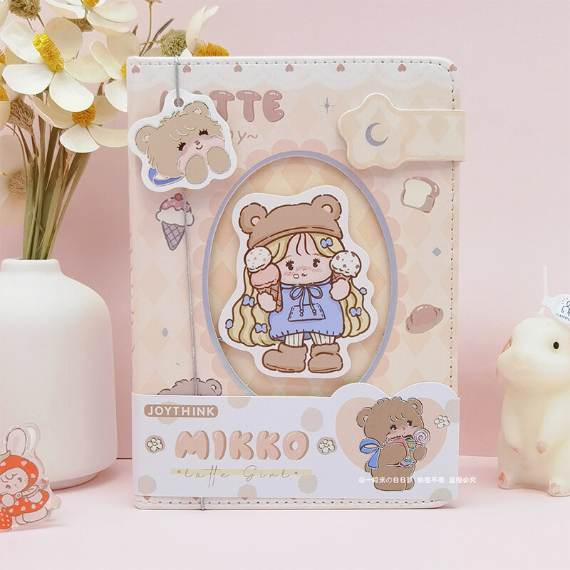 Kawaii Miniso Mikko Cute Girl Heart Magnetic Button Hand Anime Cartoon Notebook Diary Book Student Children Toy Gifts for Girls