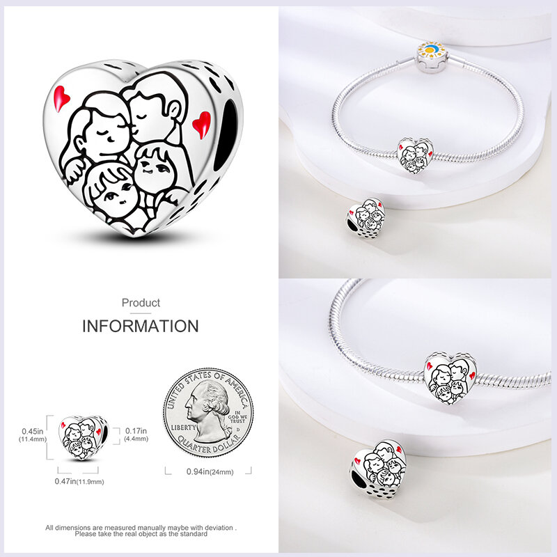 100% 925 srebro w kształcie serca ciepłe rodzinne koraliki Charm w stylu Fit Pandora oryginalne bransoletki drobne prezenty z biżuterią na dzień matki