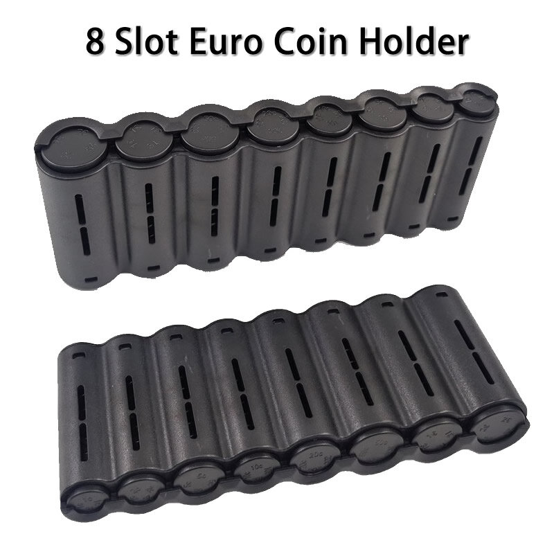 Black 8 Slots Euro Coin Dispenser Coin Holder Sorter Collector With Spring Waiter Cashier Driver Small Change Storage Safe Box