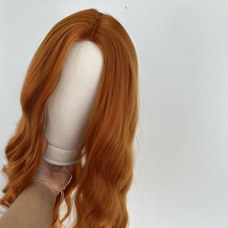 Pelucas largas de Cosplay para mujer, pelo de fibra segura con calor, jengibre, naranja, cabeza completa