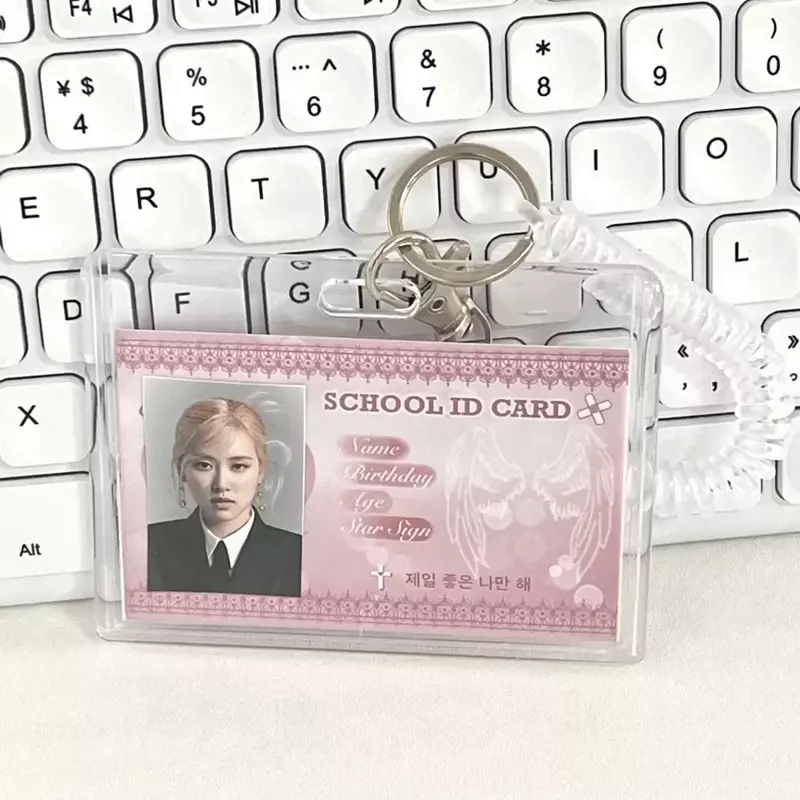 Acrílico titular do cartão com chaveiro, bonito transparente cartões caso, ID e IC Card transporte, moda