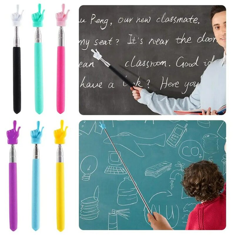 1pc Retractable Teacher Pointer Finger Design Stainless Steel Telescopic Rod Long Teaching Pointer Whiteboard Pointer For School