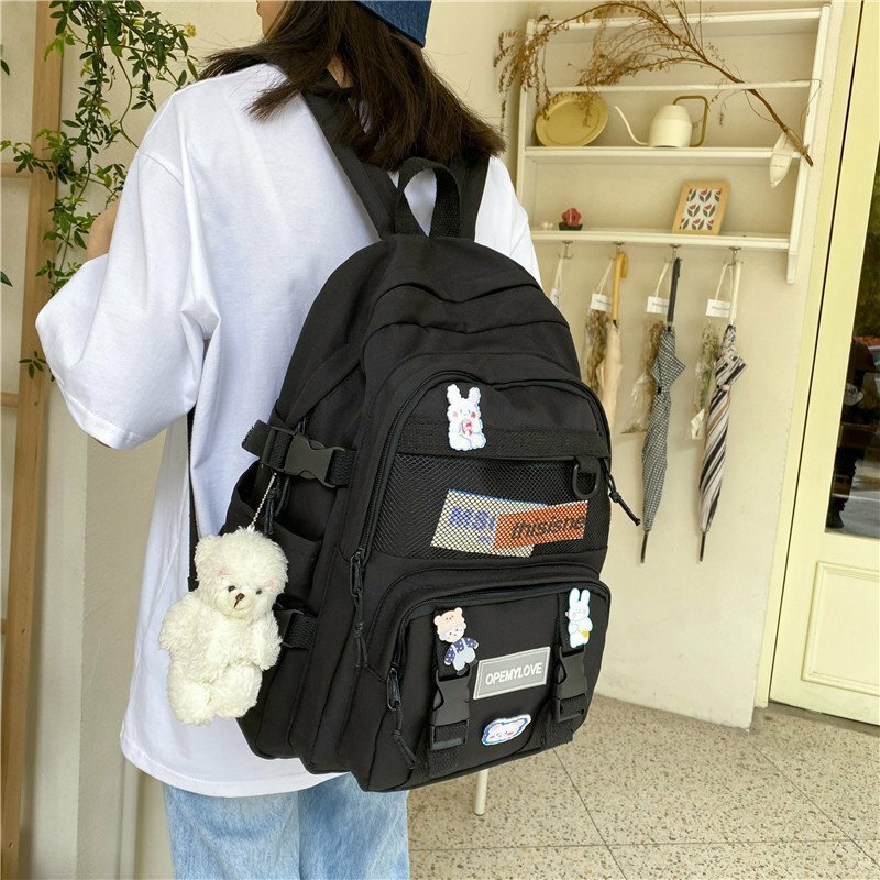 Sac à dos d'école en nylon imperméable pour femme, grand sac de voyage solide pour document, cartable universitaire pour fille, sac à dos pour ordinateur portable, nouveau, 2023
