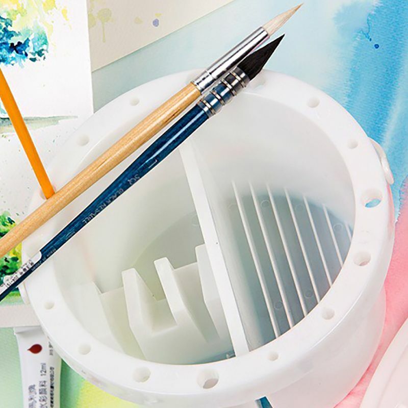 Ember cuci lukisan portabel, dengan tempat kuas palet warna 2 In 1 pena cat air pena cuci ember kuas gambar