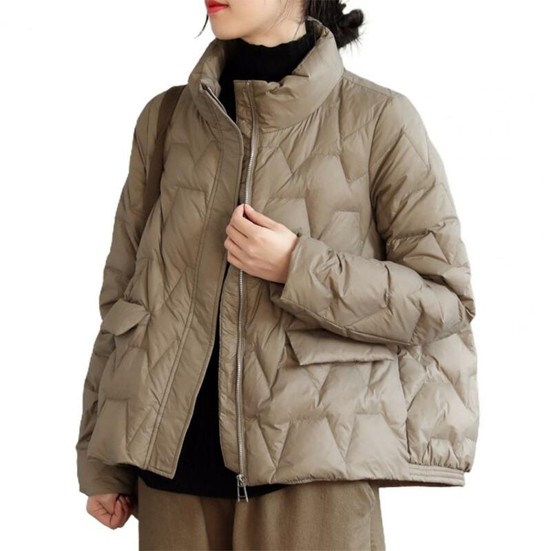 Women Winter Jackets Stand Collar Diamond Lattice Thick Warm High Quality Jackets Solid Color Casual Single Breasted Warm Parkas